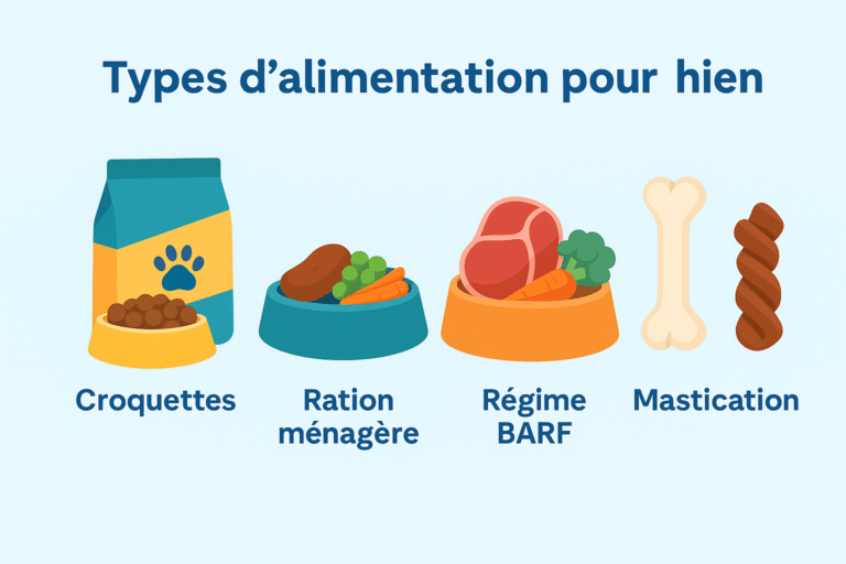 illustration de l'alimentation du chien : alimentation chiot, friandises pour chien, BARF chien, meilleures croquettes, recette friandise chien.