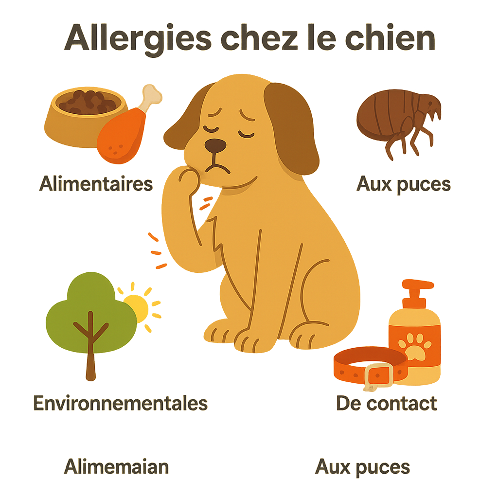 Chien triste avec allergie chien diverses.