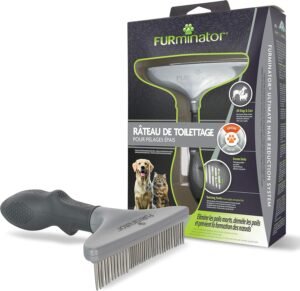 Brosse Furminator pour chien à poils longs, râteau de toilettage professionnel réduisant la perte de poils et les nœuds