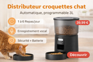 distributeur croquettes chat automatique 3L programmable avec enregistrement vocal, 1 à 6 repas par jour et contrôle des portions 39,99€