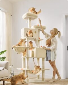 Arbre à chat XXL avec niches confortables, panier réglable et hamac tout doux pour plusieurs chats