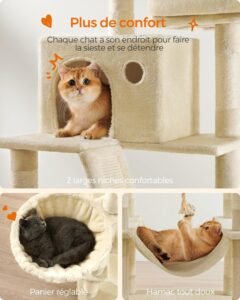 Arbre à chat très grand format avec plusieurs niveaux, hamac, niches et zones de jeu pour chats actifs