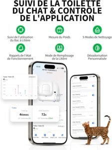 Application PETKIT pour litière autonome chat avec suivi du poids, fréquence d’utilisation et modes de nettoyage intelligents