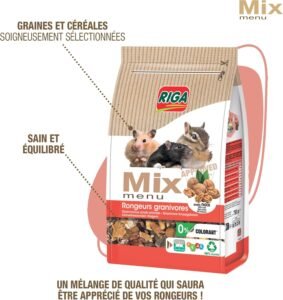 hamster débutant mix menu Riga pour rongeurs granivores avec graines et céréales soigneusement sélectionnées, riche en vitamines et minéraux, sans colorant, sachet 750 g
