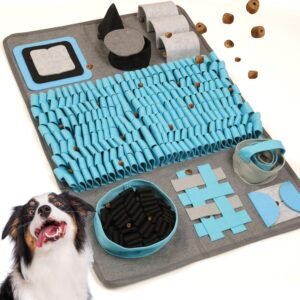 tapis de fouille chien avec friandises dissimulées dans les bandes en tissu, jouet interactif stimulant et anti-ennui pour chien actif