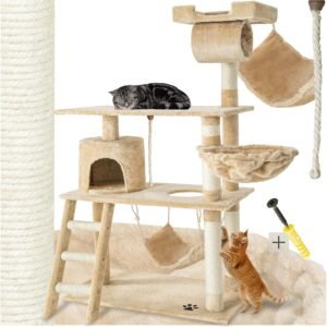 Arbre à chat stable avec poteaux en sisal, niche, hamac et plateformes d’observation