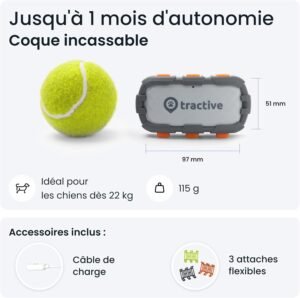 Tracker GPS chien robuste jusqu’à 1 mois d’autonomie avec coque renforcée et accessoires inclus