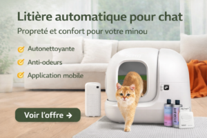 Litière automatique pour chat PETKIT Pura Max 2 autonettoyante avec contrôle via application mobile et système anti-odeurs, installée dans un salon moderne, chat entrant dans la litière.
