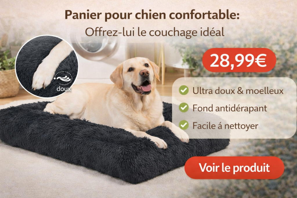 panier pour chien moelleux et confortable avec chien allongé dans un couchage doux antidérapant