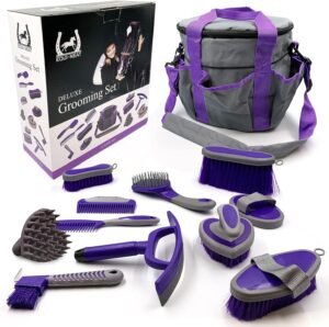 coffret toilettage cheval Equi-Neat complet avec brosse cheval, étrille et sac de transport