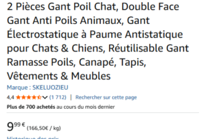 Notation du meilleur gant anti poils chien et chats